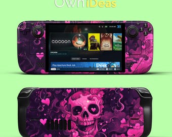Steam Deck Oled Protective Skin Pink Skull Pattern Vinyl Sticker for Steam Deck and Steam Deck Oled