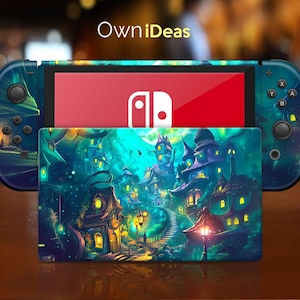 Puede incluir: Una piel colorida para la consola Nintendo Switch con una ilustración caprichosa de un pueblo mágico con luces brillantes y un camino sinuoso. La piel está diseñada para adaptarse a la consola Nintendo Switch e incluye una piel Joy-Con a juego.