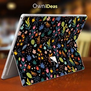 Surface Pro Go Decals Black Small Flower Pattern Design Personalized Gift Fits Surface Pro 9 8 7 6 5 4 3 X,Surface Go, Surface Go 2, Go 3
