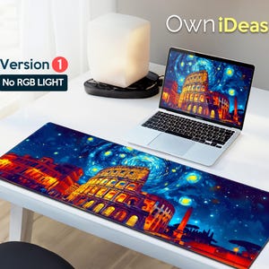 Gaming Desk Mat Personalized Computer Mouse Pad Oil Painting Architectural Design Office Accessories Large RGB Light Pad Large Desk Mat