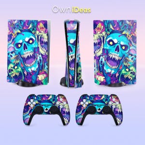 Peau de disque PS4 Design crâne coloré Motif personnalisable Compatible avec PS5 Slim Digital PS5 Slim Disc PS4 Slim PS4 Pro PS5 Pro Disc