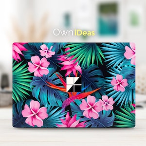 Surface Book 3 Decal Green Leaf Red Flower Design Customizable Personalized Gift For Surface Laptop 2,3,4,5 and Surface Book 2,3,15&quot; 13&quot;