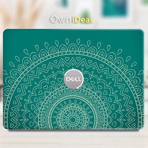 dell inspiron 13 laptop skin, green mandala design, personalized gift,  Fits XPS, Latitude, Inspiron, Vostro, Alienware, Precision, G series