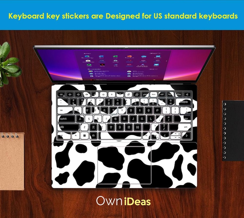 Dell Laptop Decal Black and White Cow Pattern Design Personalized Gift ...