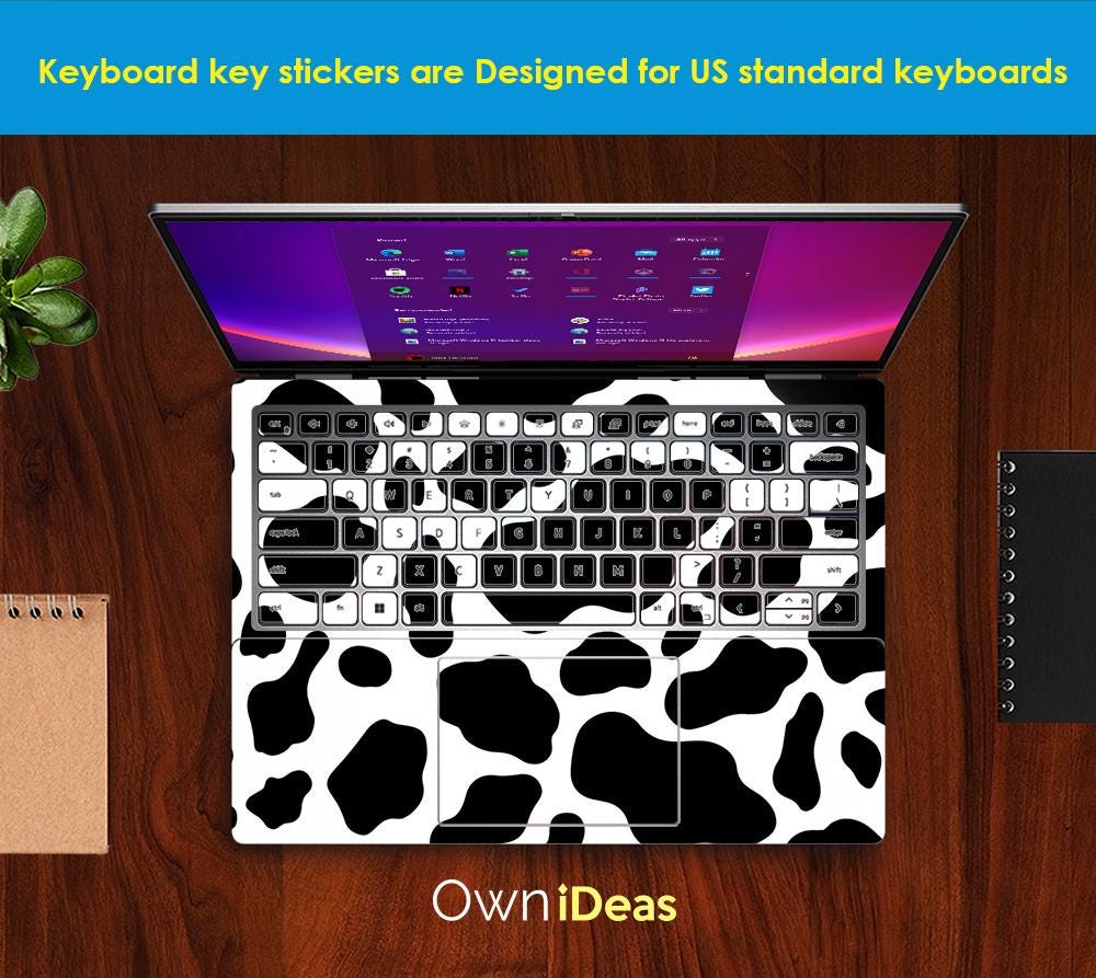 Dell Laptop Decal Black and White Cow Pattern Design Personalized Gift ...