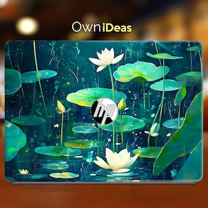 Hp X360 Laptop Decal Oil Painting Green Lotus Pattern Personalized Gift for  Spectre Envy Pavilion Victus Omen Zbook Elite Probook Series