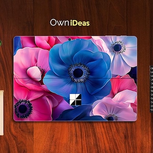 Surface Pro Go Skin Blue Large Flower Pattern Personalized Gift for Girlfriend Surface Pro 9 8 7 6 5 X, Surface Go, Surface Go 2, Go 3