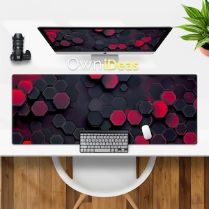 Schwarz Rot Geometrisches Design Geschenk für Kollegen Ästhetisches Design Zubehör Pad Großes RGB Licht Personalisierte Maus Gaming Maus Pad