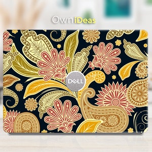 dell laptop skin, golden flower design personalized Customizable gift,  Fits XPS, Latitude, Inspiron, Vostro, Alienware, Precision, G Series