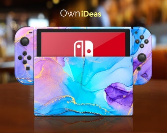 Switch 2 Dock Cover Watercolor Pattern Design Personalized Gifts Pink Blue Nintendo Console Decal Wrap Sticker Joycon Accessories 3M Vinyl