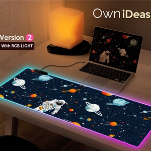 Personalized Office Desk Accessories Astronaut Black Mousemat Custom Mouse Pads Large RGB Light Deskmat Gaming Mousepads