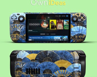 Steam Deck Decals Accessories Skin Stickers Gold and Blue Ancient Rhyme Design Customizable Game IP Gift for Sister
