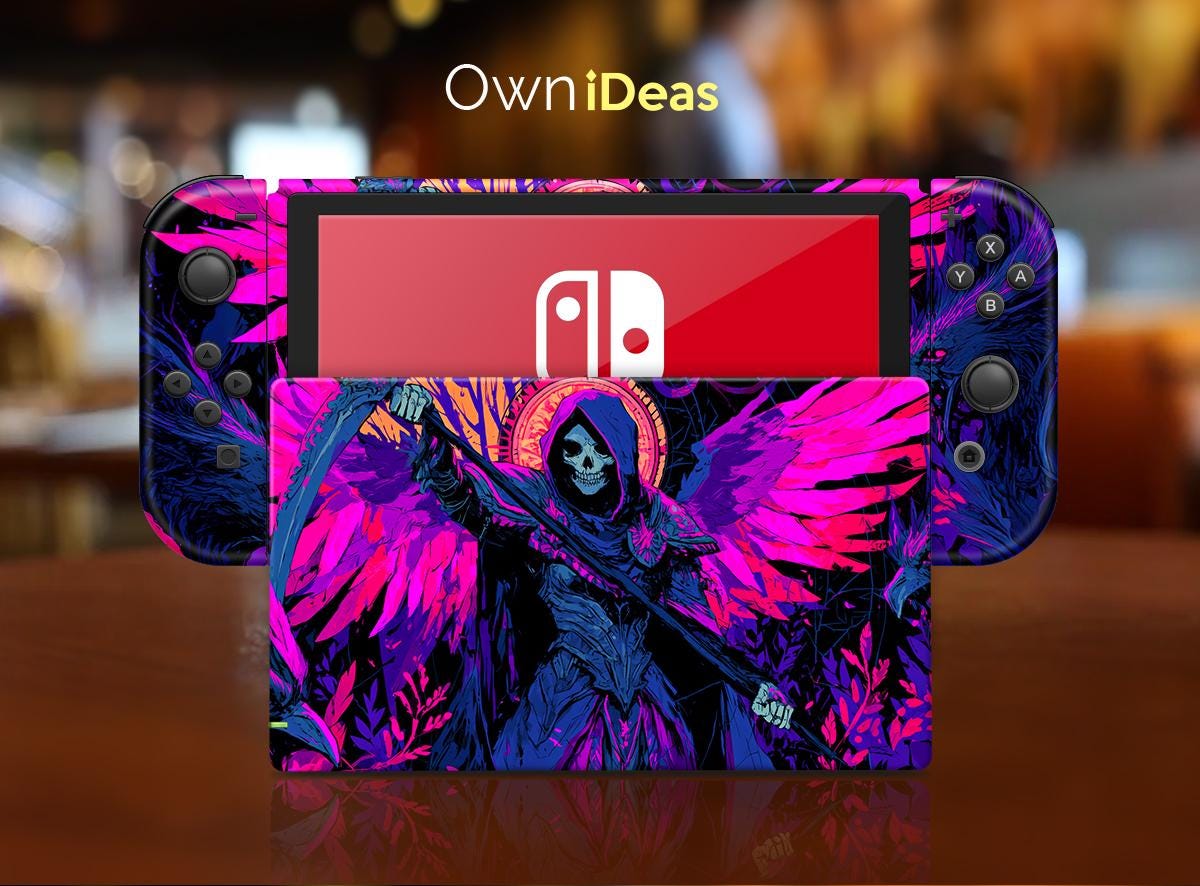 Nintendo Switch OLEDアクセサリーラップ パープルスカルデザイン