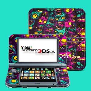 New Nintendo 2Ds Xl Customizable Game Skin with Clear Case Neon Skull Design Special Gift for New 3Ds Xl 2Ds Xl Dsi 2Ds Xl 3Ds Xl Series