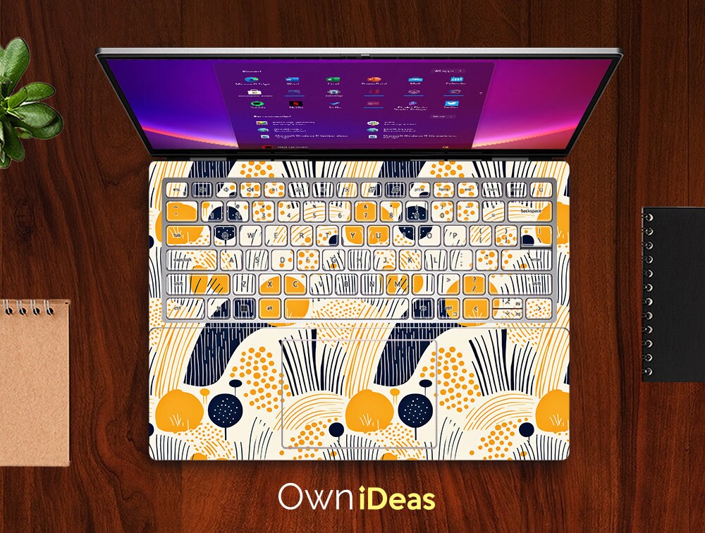Dell Top Laptop Cover Protect Decal Yellow Plant Design Customizable ...