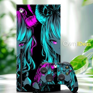 Xbox Series X skin Anime Girl Neon  Blue Neon Xbox Series S Console & Controller Wrap Custom Xbox Decal Waterproof Vinyl Skin for Xbox
