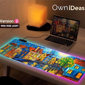 Ölgemälde Schreibtischmatte Urban Design Bürozubehör Benutzerdefinierte Mauspad Große Größe RGB Licht Personalisierte Maus Gaming Mauspad