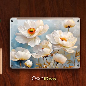 Surface Laptop 7 Sticker White Flower Design Customizable Personalized Gift for Sisters For Surface Laptop 2, 3, 4, 5 and Surface Book 2, 3