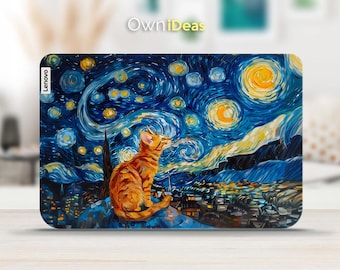 Lenovo Laptop Blue Oil Painting Orange Cat Design Personalized Gift Suitable For Yoga ThinkPad ThinkBook IdeaPad Legion Slim Series