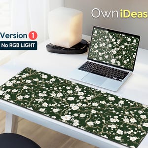Pflanze Schreibtischmatte Bürozubehör Weiße Kleine Blumen Design Personalisierte Schreibtischmatte Große Größe RGB Licht Personalisierte Maus Gaming Mauspad