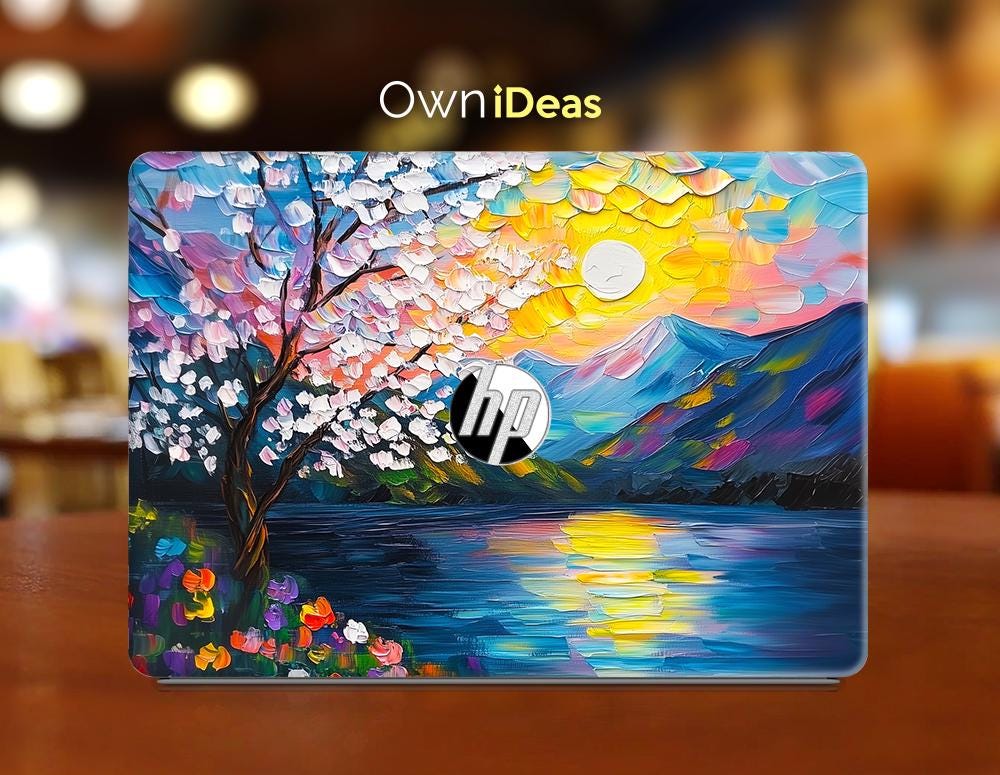 Hp Laptop Decal Oil Painting Mountain River Pattern Personalized Gift ...