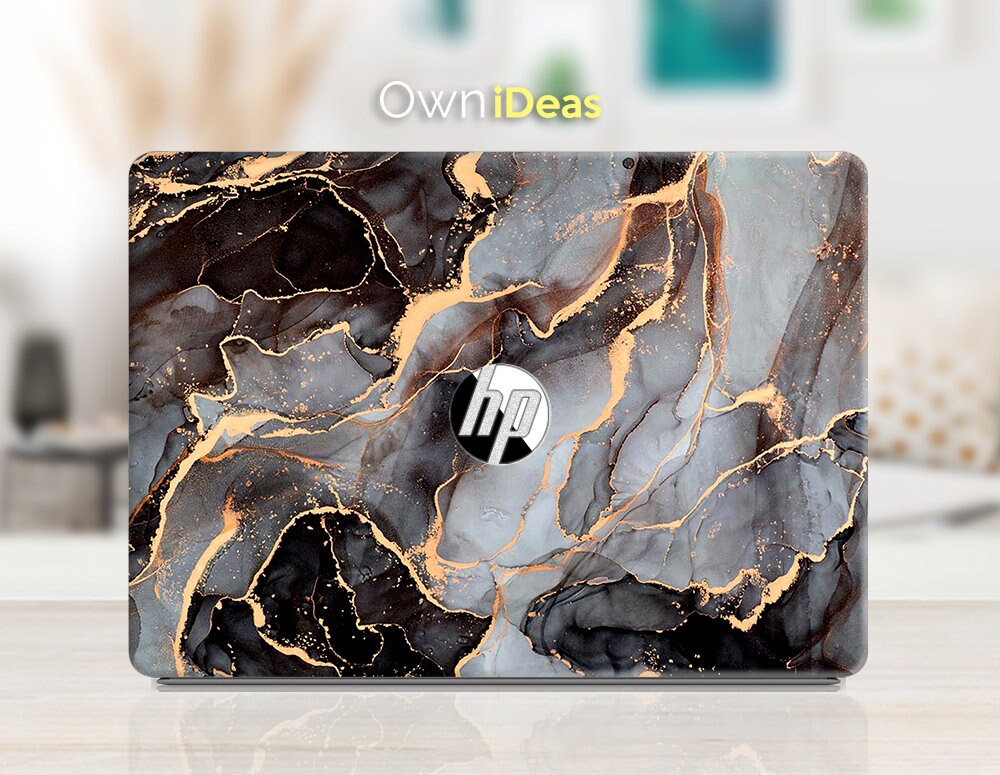 Hp Envy X360 Skin Black Gold Marble Texture Glitter Decal