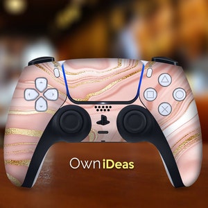 PS5-kontrollskydd med rosa marmorstruktur, anpassningsbar personlig present till Sony PS5 Playstation 5-konsolkontroll