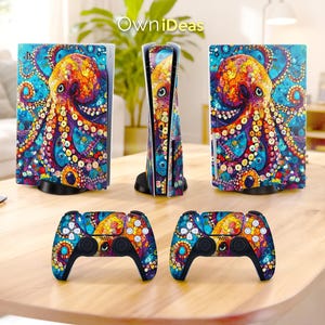 Ps5 Pro Controller Protective 3M Skin Deep Sea Octopus Design Customizable Photos for PS5 Slim Digital PS5 Slim Disc PS4 Slim PS4 Pro