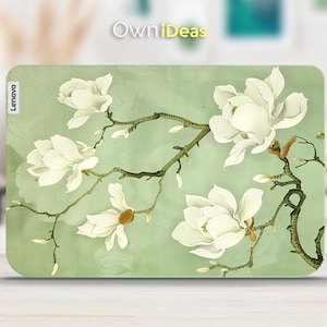 Lenovo Laptop Skin Green Background White Flower Pattern Personalized Gift Vinyl Sticker for Yoga Thinkpad Thinkbook Ideapad Legion Series