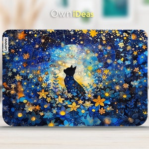 May include: A blue and yellow floral design with a black cat silhouette in the center. The design features a large moon with a starry sky background. The text "OwnIdeas" is at the top of the design.