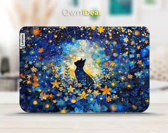 Calcomanía para portátil Lenovo con diseño estético de gato reflectante, personalizable, regalo único para Yoga, Thinkpad, Thinkbook, Ideapad Legion Slim