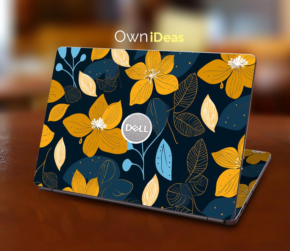Dell Laptop Sticker Orange Floral Design Personalized Custom Gift Vinyl ...