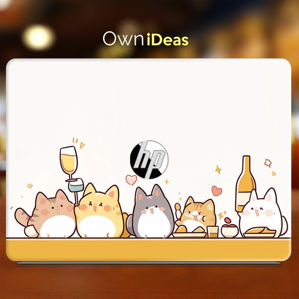 Hp laptop skin eating cat pattern personalized gift for girlfriend Hp Spectre Envy Pavilion Victus Omen Zbook Elite Probook series