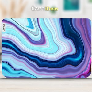May include: Abstract blue, purple, and white marble pattern laptop skin with the word "Lenovo" in white text on the left side.