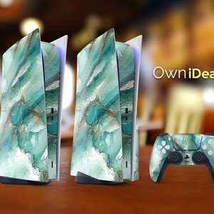 Ps5 Skins, Blau Marmor Textur Design anpassbar personalisierte Geschenk, für Sony Ps5, Playstation 5, Konsole, Controller