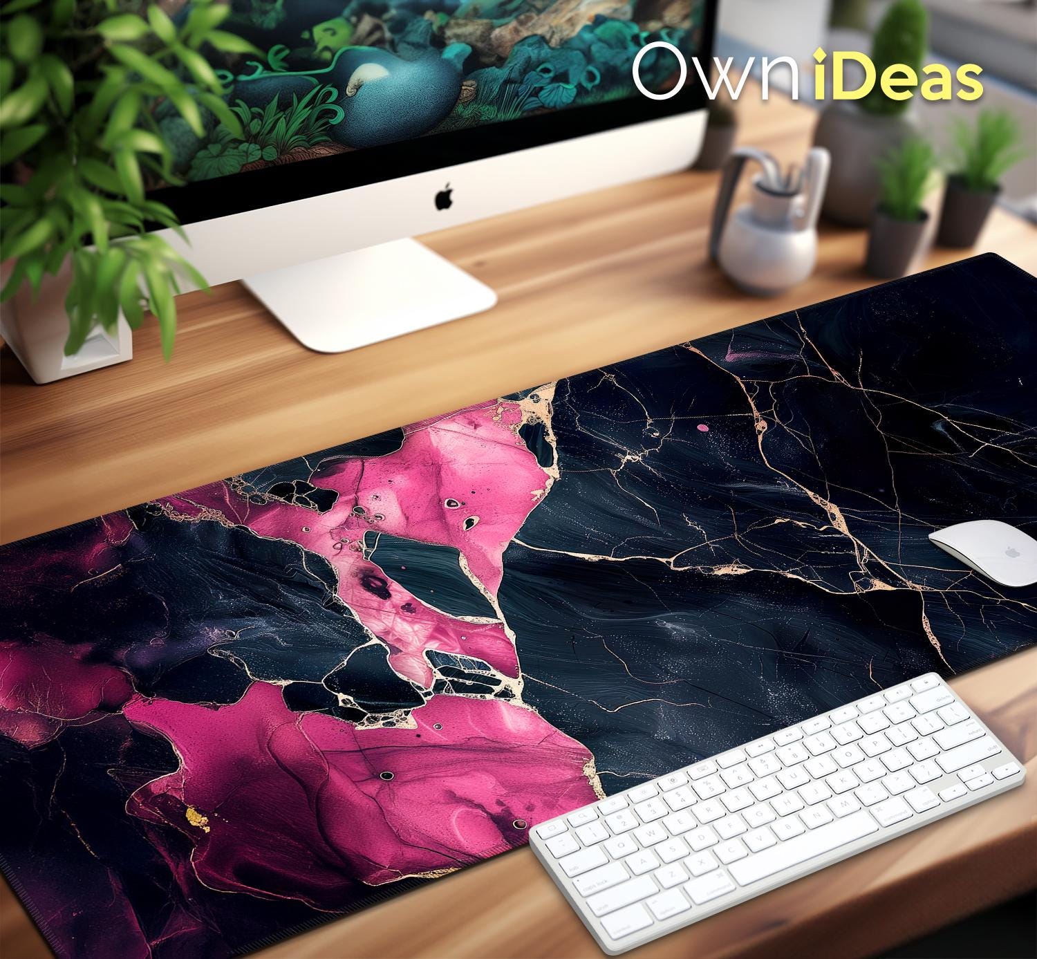 Computer Desk Mat Black Pink Marble Pattern Desk Mat Office Accessories ...