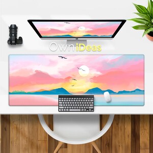 Schreibtischmatte Rosa Sunrise Design Personalisiertes Geschenk für Studenten Bürozubehör Schreibtischmatte Großes RGB Licht Personalisierte Maus Gaming Mauspad