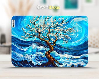Lenovo laptopsticker blauwe bloem boom ontwerp gepersonaliseerd aanpasbaar cadeau voor yoga ThinkPad ThinkBook IdeaPad Legion Slim Series