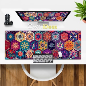 Buntes Geometrisches Muster Schreibtisch Matte Geschenk für Mitarbeiter Ästhetisches Design Büro Matte Großes RGB Licht Personalisierte Maus Gaming Maus Pad