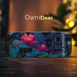 Steam Deck Oled Decal Skin Accessory Sticker Dark Night Lotus Pattern Customizable Design Unique Anniversary Gift for Girlfriend