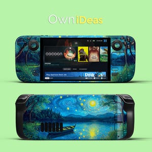 Steam Deck Accessories Skin Decals Stickers Starry Night Lake Boat Design Customizable Game IP Halloween Gift For Boyfriend