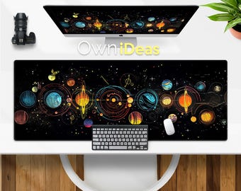 Tapis de bureau esthétique, cadeau planète colorée, tapis d'accessoires de bureau design, grande lumière RVB, souris personnalisée, tapis de souris de jeu