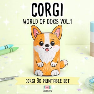 CORGI Dog Paper Craft Printable 3D DIY Kit for Kids, Cute Puppy Activity for Preschool, Home Schooling & Primary School Teaching image 1
