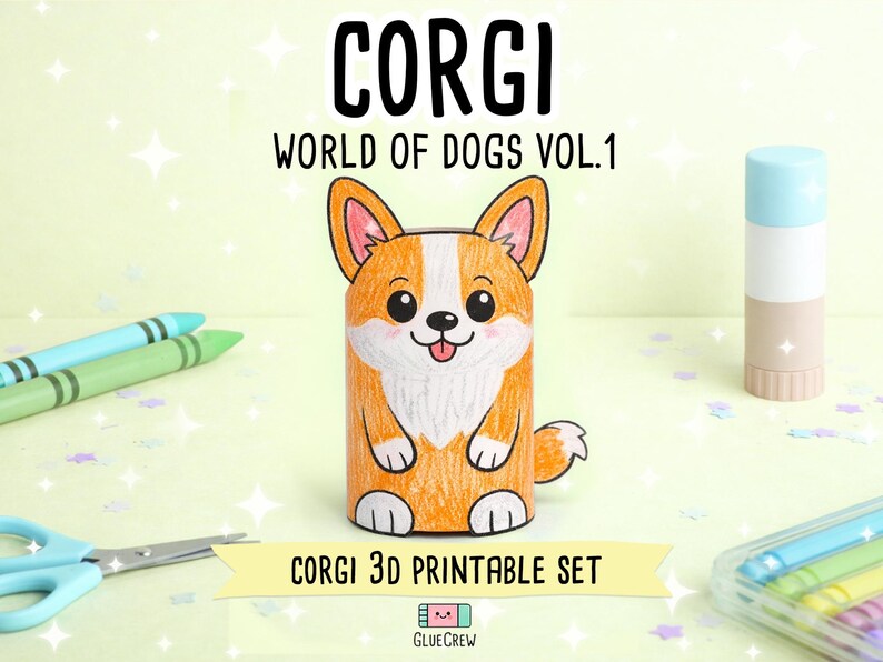 CORGI Dog Paper Craft Printable 3D DIY Kit for Kids, Cute Puppy Activity for Preschool, Home Schooling & Primary School Teaching image 1