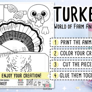 Turkey 3D Printable Paper Craft | DIY Paper Craft for Classroom | Farm Animals | Classroom Homeschool Fine Motor Activity | Home Learning Bild 2