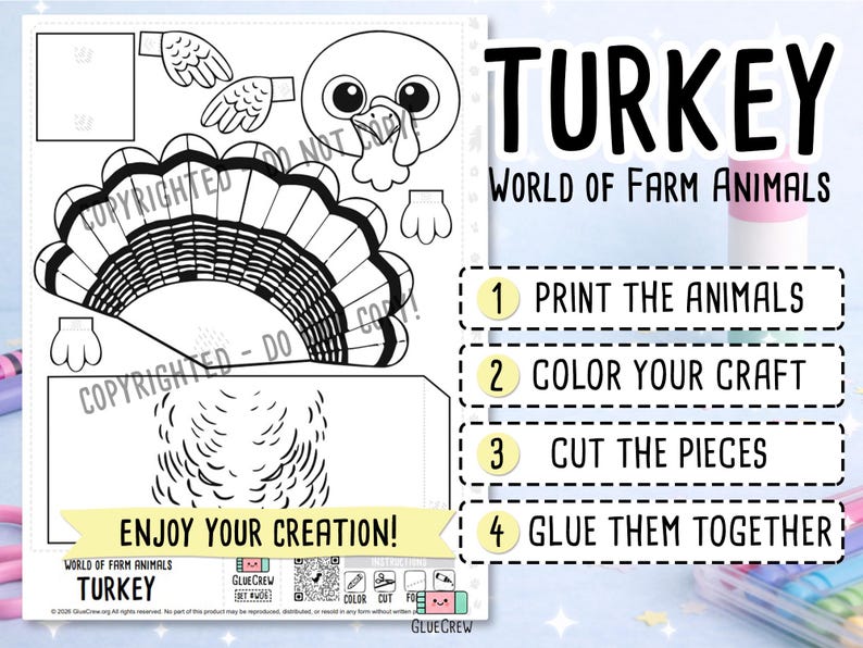 Turkey 3D Printable Paper Craft | DIY Paper Craft for Classroom | Farm Animals | Classroom Homeschool Fine Motor Activity | Home Learning Bild 2
