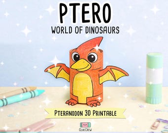 Pteranodon 3D Papercraft Dinosaur, Printable STEAM Activity Kit (Digital Download)
