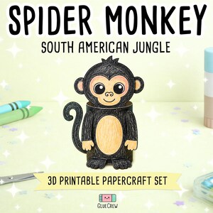 Spider Monkey 3D Paper Craft | Printable Animal Craft for Kids | Amazon Jungle Habitat | Teacher School Homeschool Habitat Unit | Kids Craft imagen 1