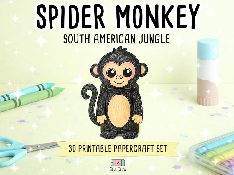 Spider Monkey 3D Paper Craft | Printable Animal Craft for Kids | Amazon Jungle Habitat | Teacher School Homeschool Habitat Unit | Kids Craft imagen 1