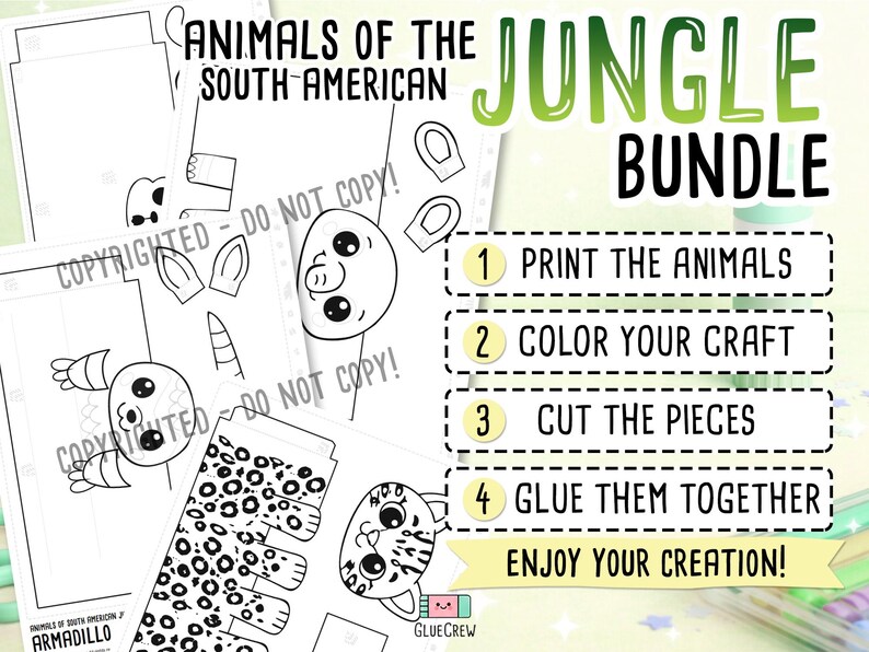 Jungle Animals 3D Paper Craft Activity Pack | 14 DIY South American Animal Crafts for Kids | Science Thematic Unit and Habitat Activity image 3